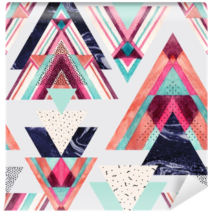 Triangles With Aztec Ornament, Watercolor, Doodle, - Watercolor Painting (400x400), Png Download
