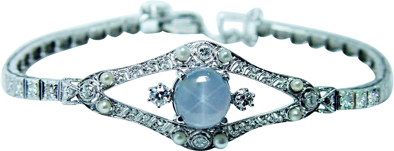3ct Natural Star Sapphire Diamond Bracelet 14k White - Vintage 5.3ct Natural Star Sapphire Diamond Bracelet (808x808), Png Download
