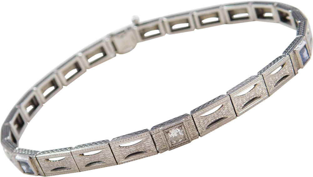 Art Deco 18k Gold And Platinum - Art Deco 18k Gold And Platinum .46 Ctw Sapphire And (1000x1000), Png Download