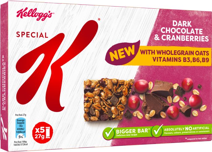 Special K Dark Chocolate & Cranberries - Special K Milk Chocolate Cereal Bar (720x720), Png Download