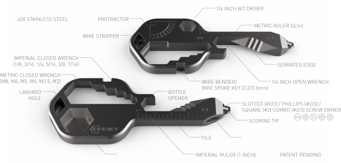 Geekey Is Made By Metal Injection Molding In 420 Stainless - Multi-tool (695x333), Png Download