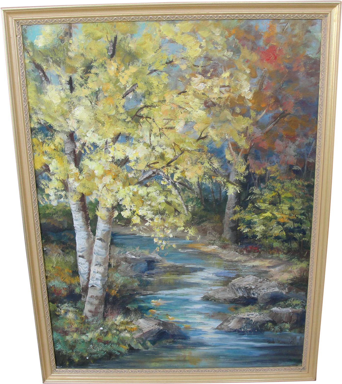 Vintage Impressionist Oil On Board Landscape Painting - Picture Frame (1529x1717), Png Download
