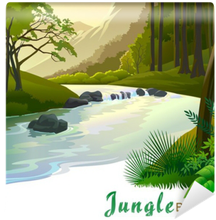 Tropical Jungle Trees And Fresh Water Stream Wall Mural - Cartoon Wilderness (400x400), Png Download