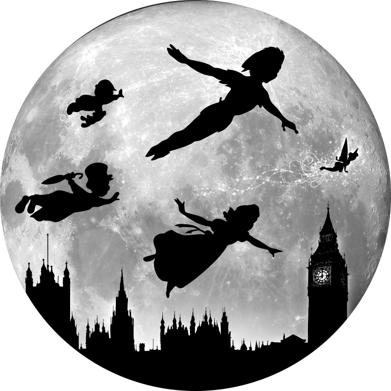 Download Full Moon Over London - Peter Pan Silhouette Big Ben PNG Image