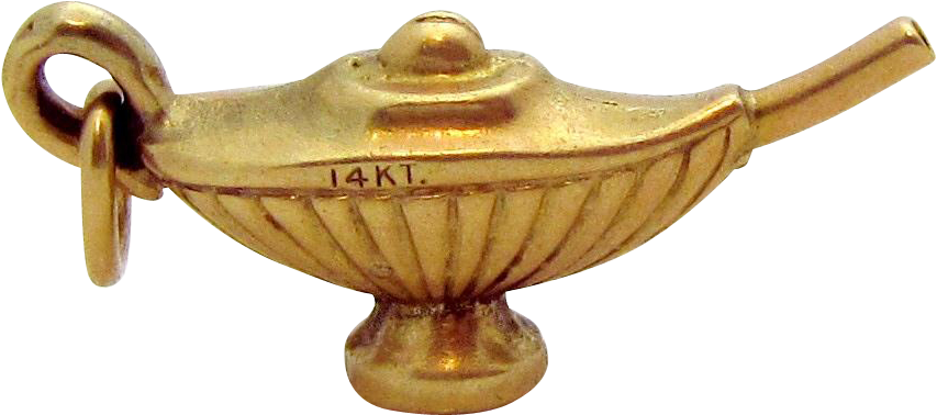 Vintage 14k Gold 3d Magical Genie Lamp Charm 1930s - Brass (852x852), Png Download