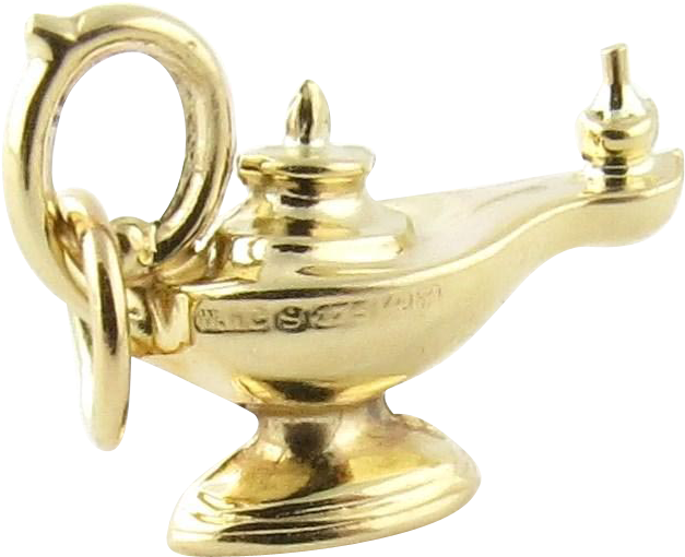 Vintage 9k Yellow Gold 3-d Genie Lamp Charm - Brass (626x626), Png Download