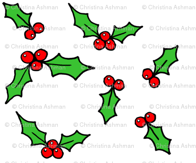 Holly Leaves And Berries (400x333), Png Download