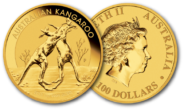 Gold - 2010 1 Oz Australian Gold Kangaroo (594x364), Png Download