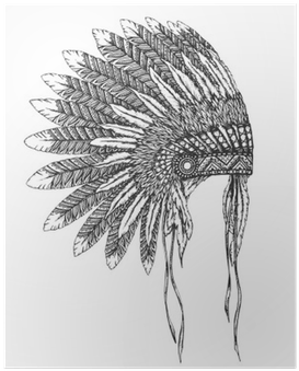Native American Indian Headdress With Feathers In A - Drawing Of Indian Headdress (400x400), Png Download