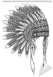 Native American Indian Headdress With Feathers In A - Drawing Of Indian Headdress (400x400), Png Download