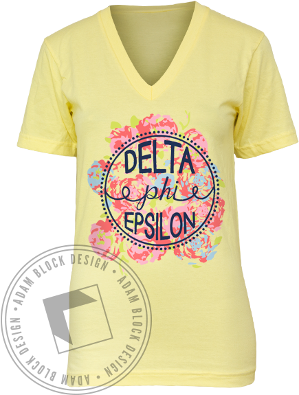 Delta Phi Epsilon Floral Circle Vneck Tshirt - Active Shirt (464x585), Png Download