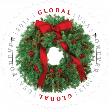 Evergreen Wreath Stamp - Forever International Rate Stamp (375x375), Png Download