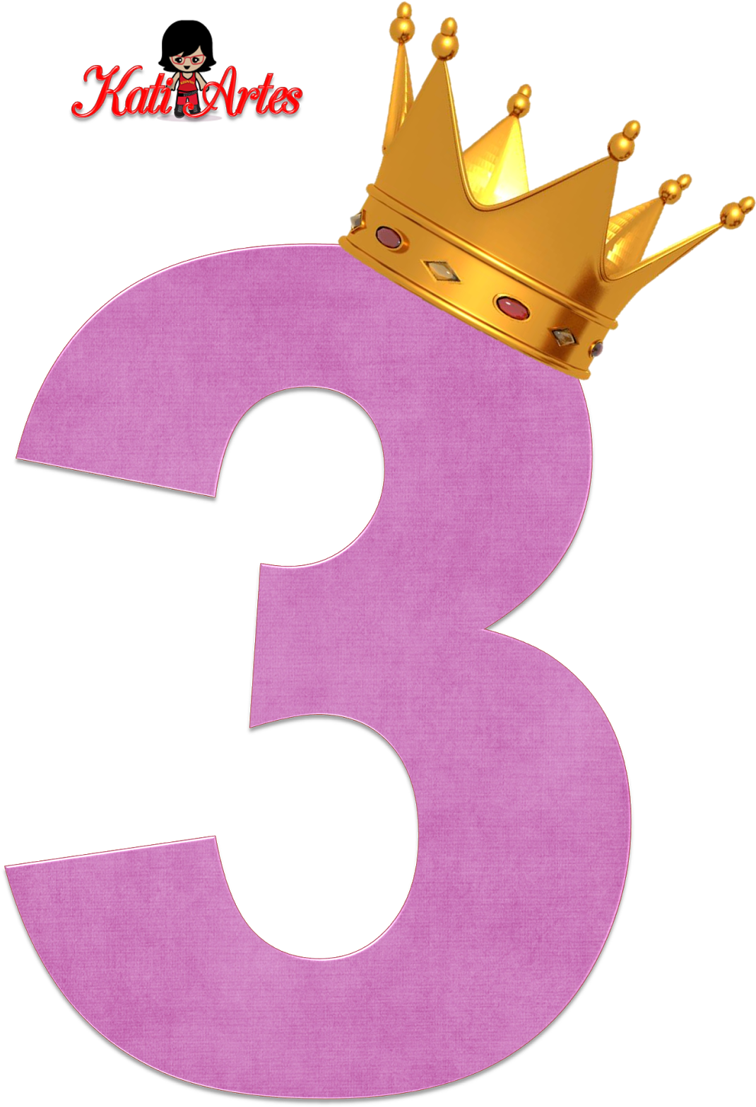Alfabetos De Números Violeta Claro Con Coronas - Numero 3 Con Corona (1098x1600), Png Download