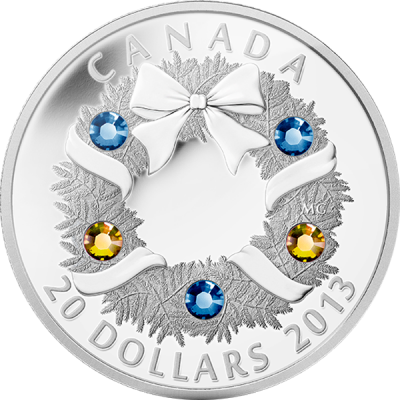 Canada 2013 20$ Holiday Wreath Silver Proof Coin - Royal Canadian Mint 2009 Swarovski (400x400), Png Download