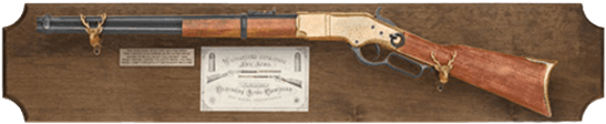 1866 Winchester Golden Boy Dark Wood Display Plaque - Winchester Rifle (555x555), Png Download