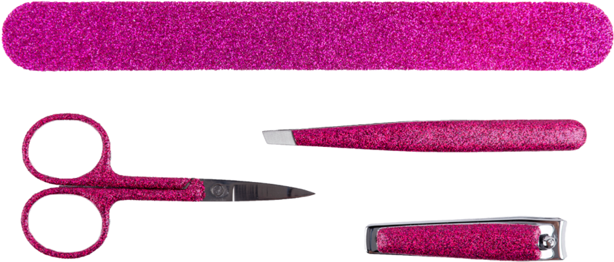 Pink Glitter Manicure Set Of Nail File, Tweezer, Pair - Manicure (1024x1024), Png Download