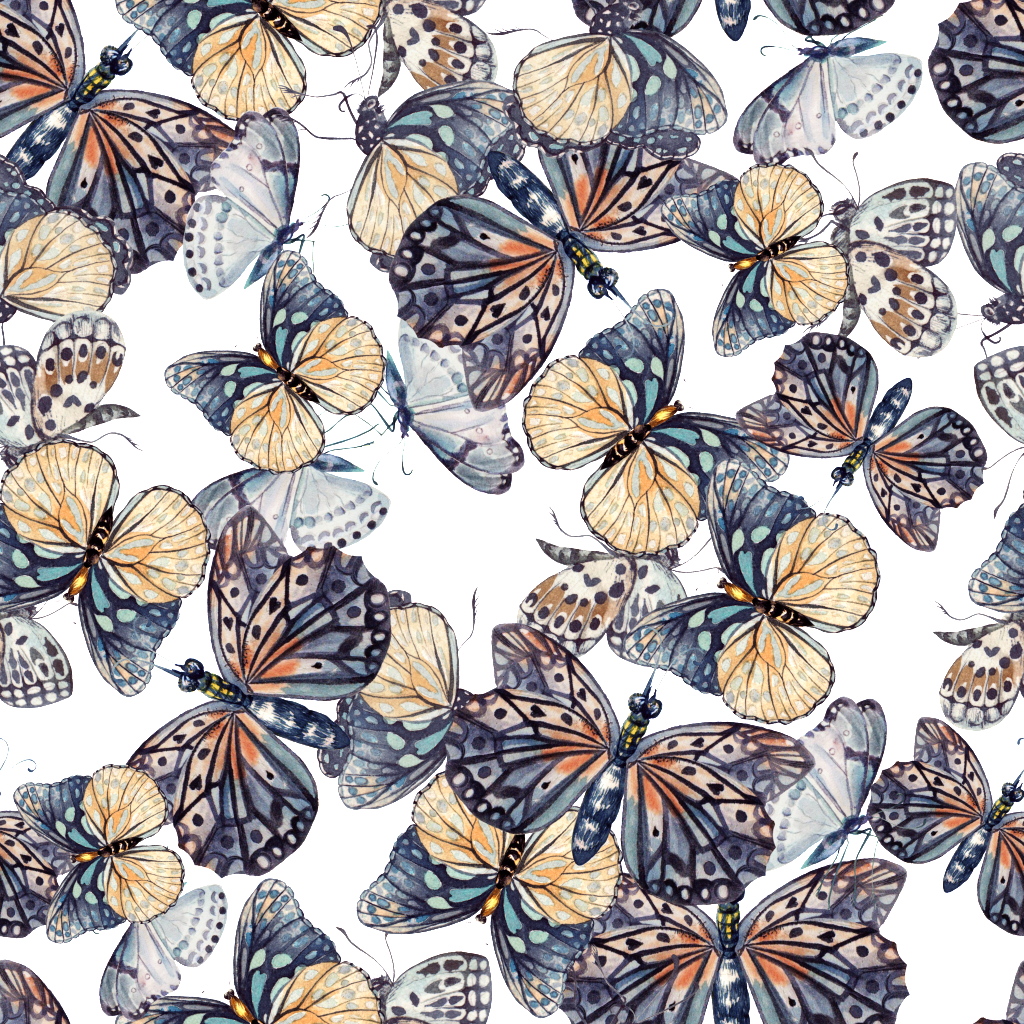 Hand Painted Vintage Butterfly Background Pattern Png - Portable Network Graphics (1024x1024), Png Download