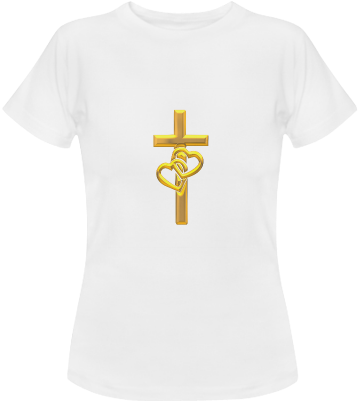 Christian Symbols Golden Cross With 2 Hearts Women's - T-shirt (500x500), Png Download