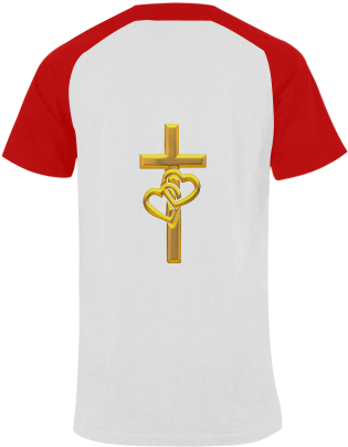 Christian Symbols Golden Cross With 2 Hearts Men's - Men's Raglan T (500x500), Png Download