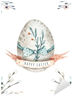 Hand Drawing Easter Watercolor Eggs With Leaves, Branches - Watercolor Painting (400x400), Png Download