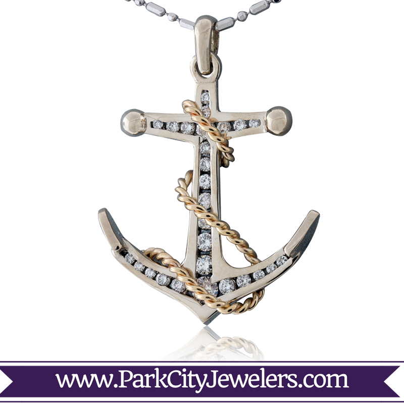 Diamond Anchor And Golden Rope Necklace - Snowflake Necklace Gold Diamond (800x800), Png Download