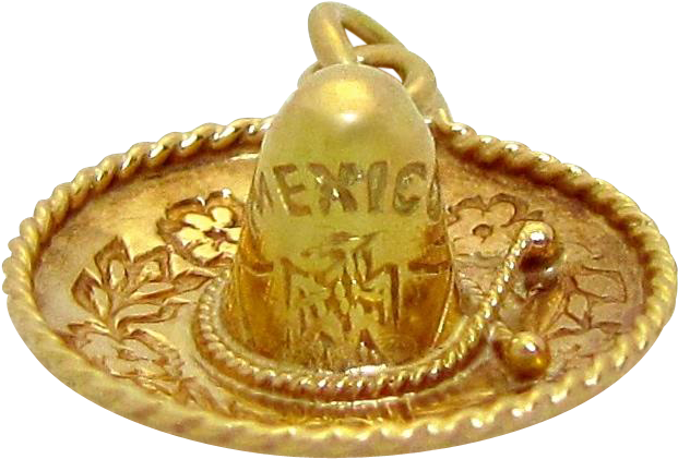 Vintage 14k Gold 3d Mexican Sombrero Mexico Hat Charm - Brass (620x620), Png Download