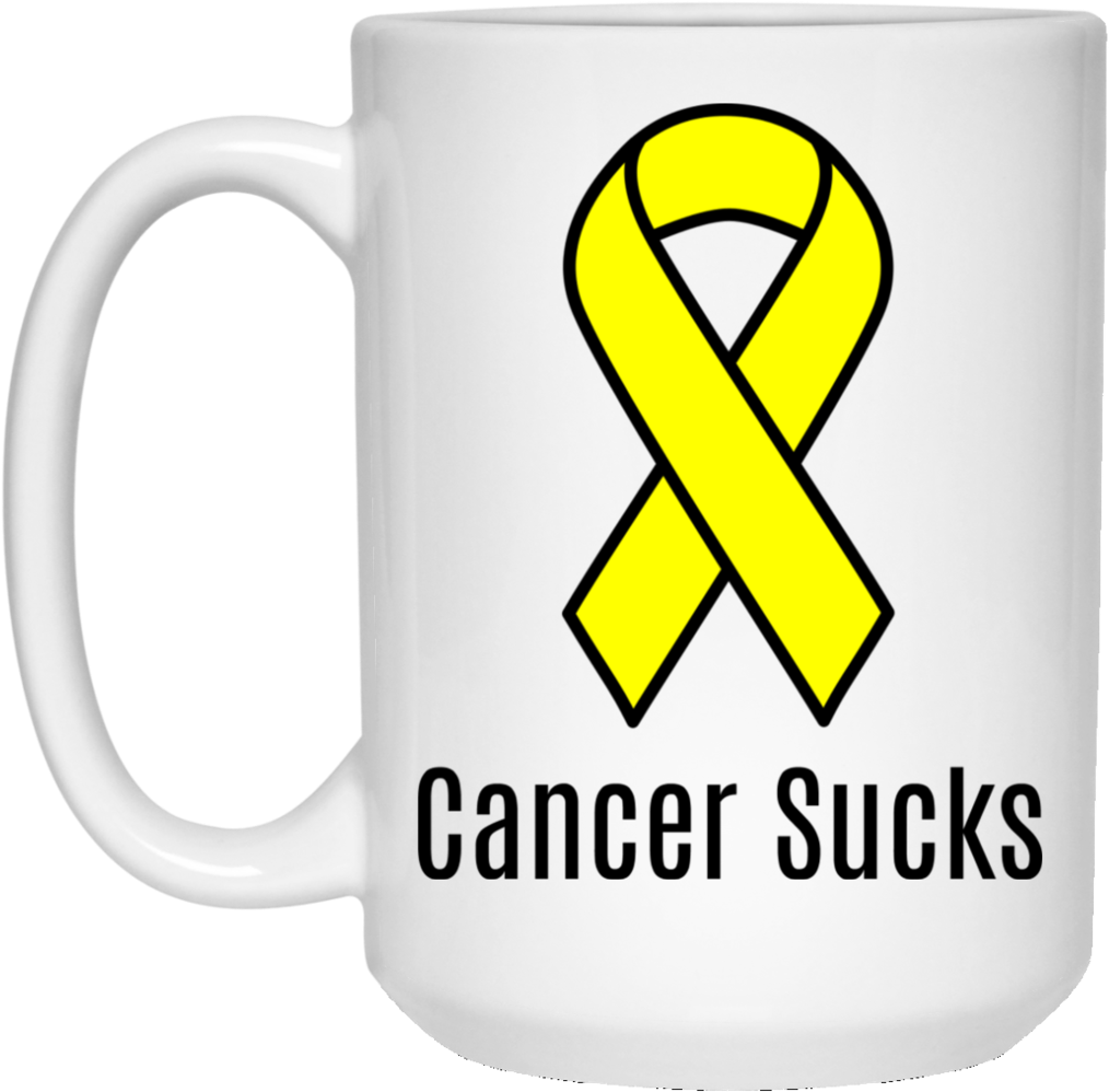 Cancer Sucks Yellow Ribbon Cancer Awareness 15 Oz - Cancer Sucks Emerald Green Liver Awareness Ribbon Coffee (1024x1024), Png Download