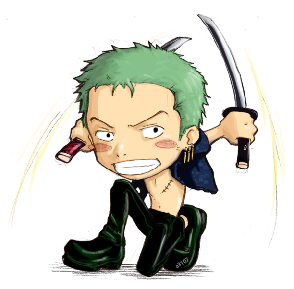 One Piece Chibi Png Transparent Image - Zoro One Piece Cartoon (600x590), Png Download