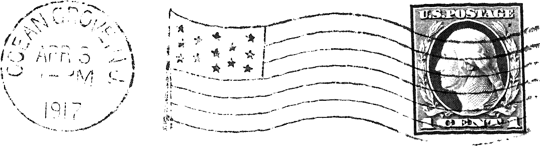 This Is A Vintage, 1917 Postmark From A Vintage Postcard - Postage Stamp Clipart (1275x510), Png Download