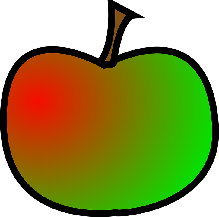 Red, Green, Apple, Food, Fruit, Cartoon, Plant - Red And Green Apple Clip Art (640x634), Png Download