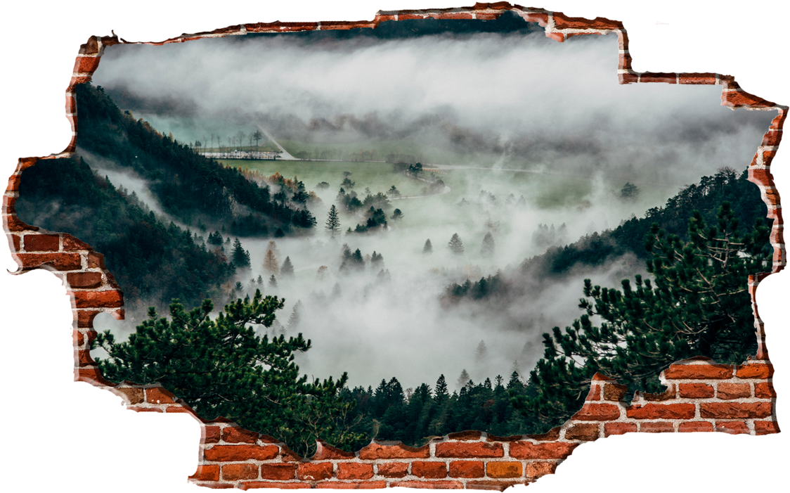 Zapwalls Decals Foggy Forest Hills Breaking Wall Nature - Fog (1280x750), Png Download