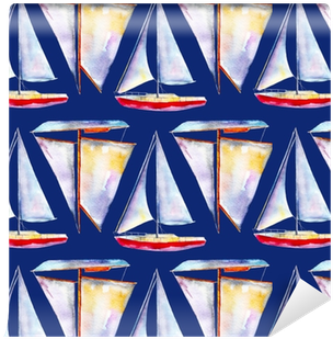 Watercolor Seamless Pattern With Sailboats, Bright - Watercolor Painting (400x400), Png Download
