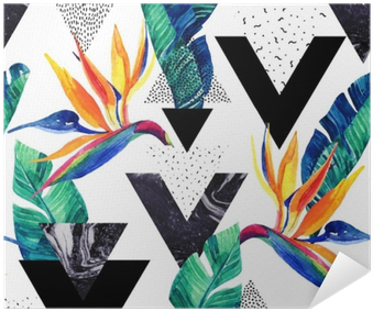 Watercolor Exotic Flowers, Leaves, Grunge Textures, - Abstract Tropical Summer Design Seamless Pattern (400x400), Png Download