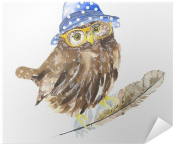 The Bird In The Hat, And Glasses - Watercolor Painting (400x400), Png Download