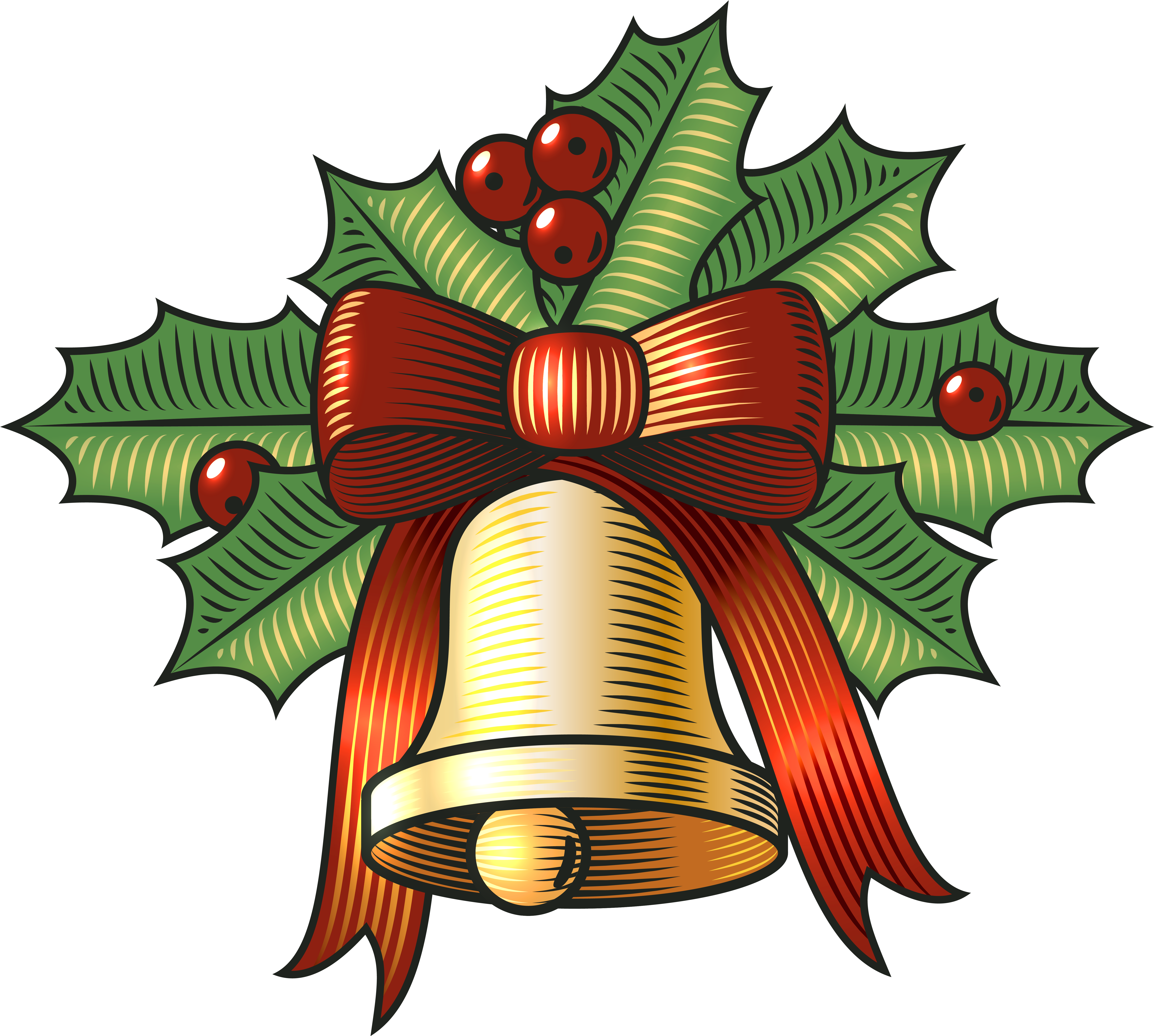 Large Christmas Bell With Holly Png Clip Art Image - Christmas Bell With Holly (600x507), Png Download