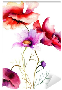 Watercolor Illustration With Flowers Wall Mural • Pixers® - 'cushion Printed Flowers 45 X 45 1 Design (400x400), Png Download