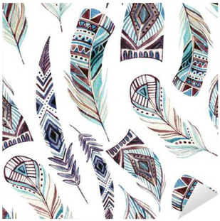 Watercolor Decorated Tribal Feathers Seamless Pattern - Art Print: Tanycya's Watercolor Tribal Feather Set, (400x400), Png Download