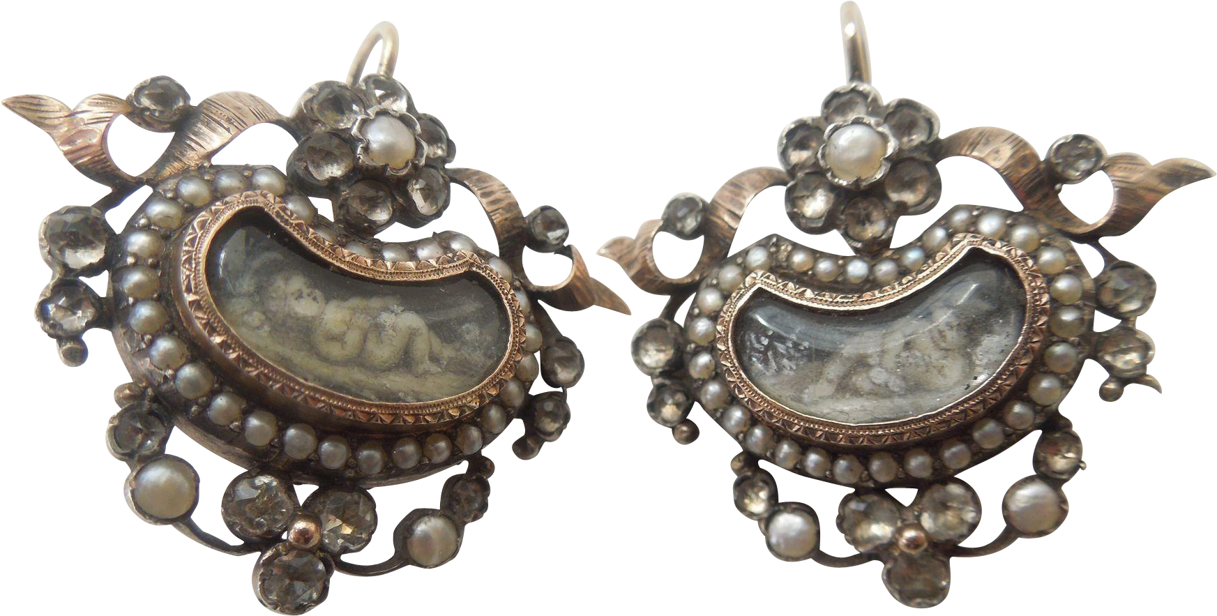 "putti" Or Cherub Earrings, With Watercolor Paintings - Silver (1744x1744), Png Download