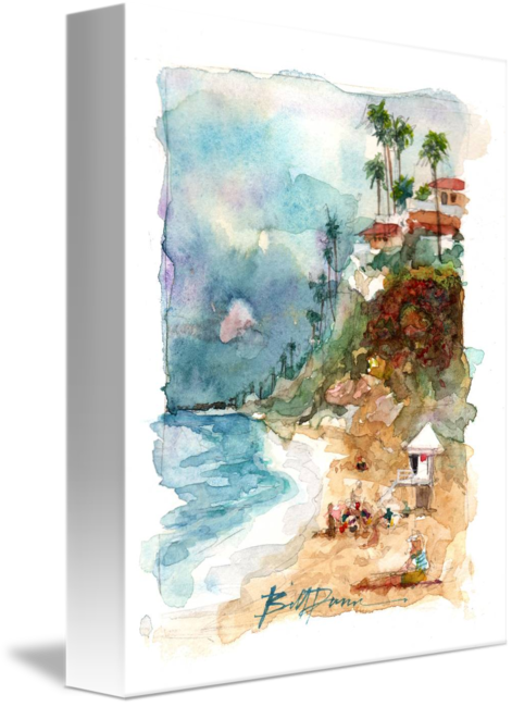 Drawing Beach Watercolor Royalty Free Stock - Laguna Beach (471x650), Png Download