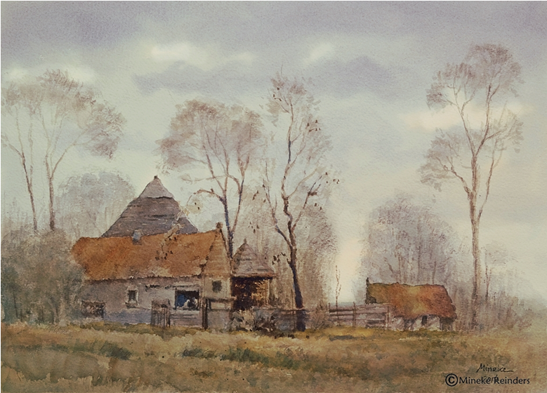 Farm House With Trees - Painting (800x800), Png Download