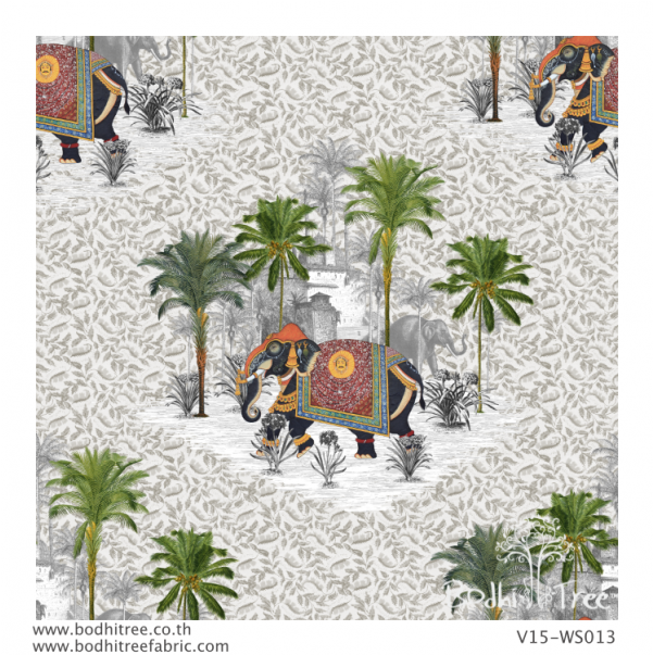 Royal Elephant Pattern With Palm Trees Wallpaper & - Grey (600x800), Png Download