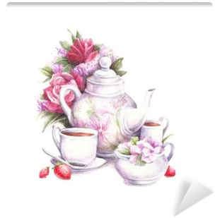Watercolor Teapot Png - Teapoat Flowers (400x400), Png Download