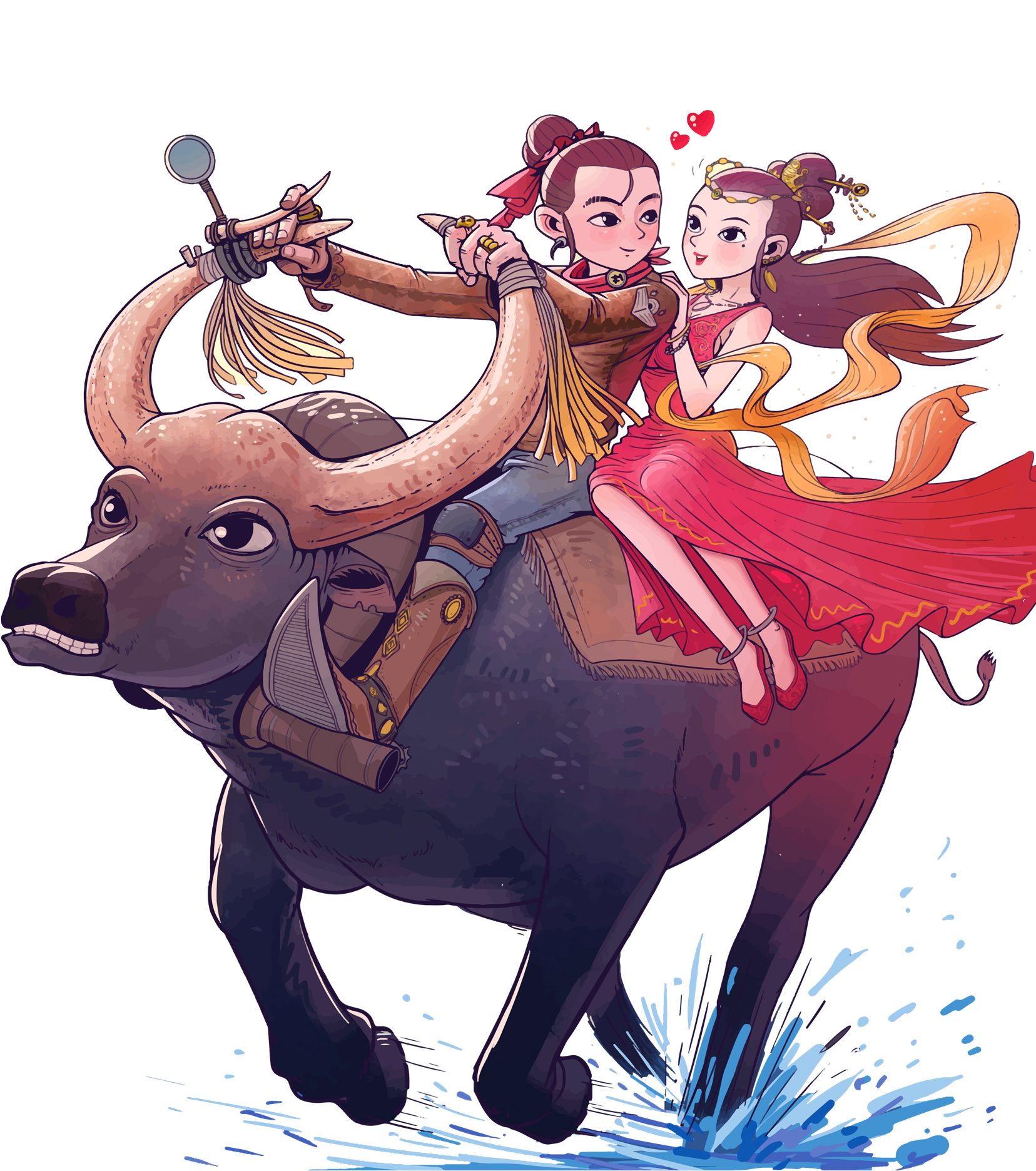 Hand-painted Cartoon Cowherd Weaver Decoration Png - The Cowherd And The Weaver Girl (2000x2268), Png Download