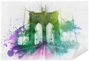 Blue, Yellow And Green Watercolor Paint Splattering - Pictureperfectinternational 'brooklyn Bridge' Graphic (400x400), Png Download
