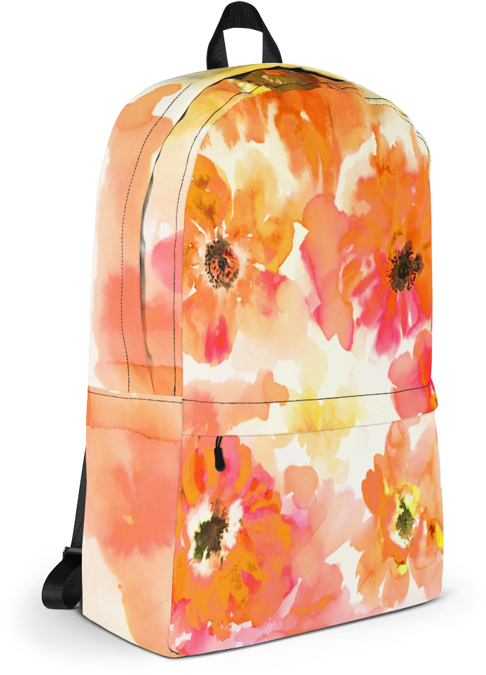 Watercolor Anemones Orange & Yellow Backpack (1000x1000), Png Download