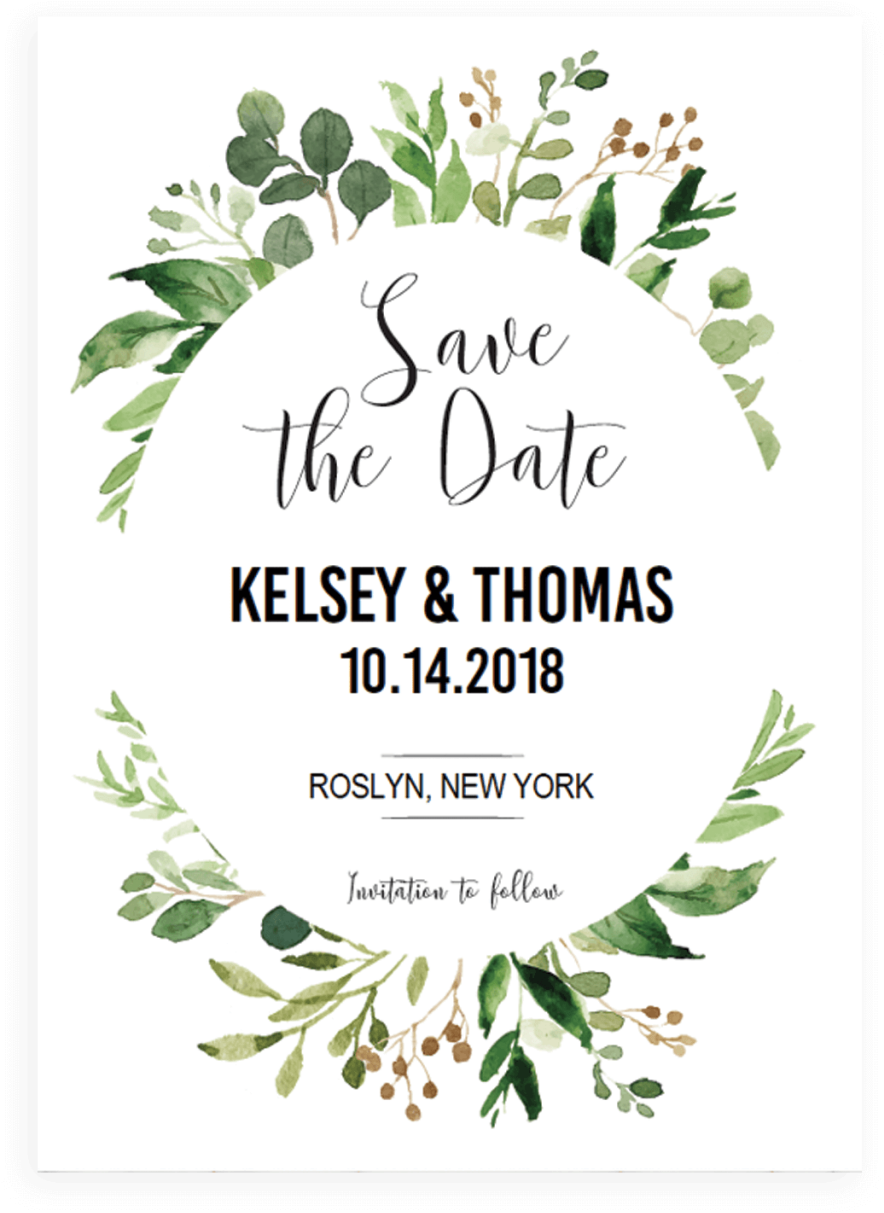 Green Leaves Watercolor Template - Save The Date Template Green (1024x1280), Png Download