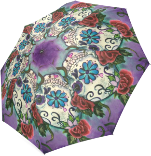 Interestprint Hipster Sugar Skull Flowers Foldable - Yochoice Easy Carrying Folding Umbrella, Pretty Purple (400x400), Png Download