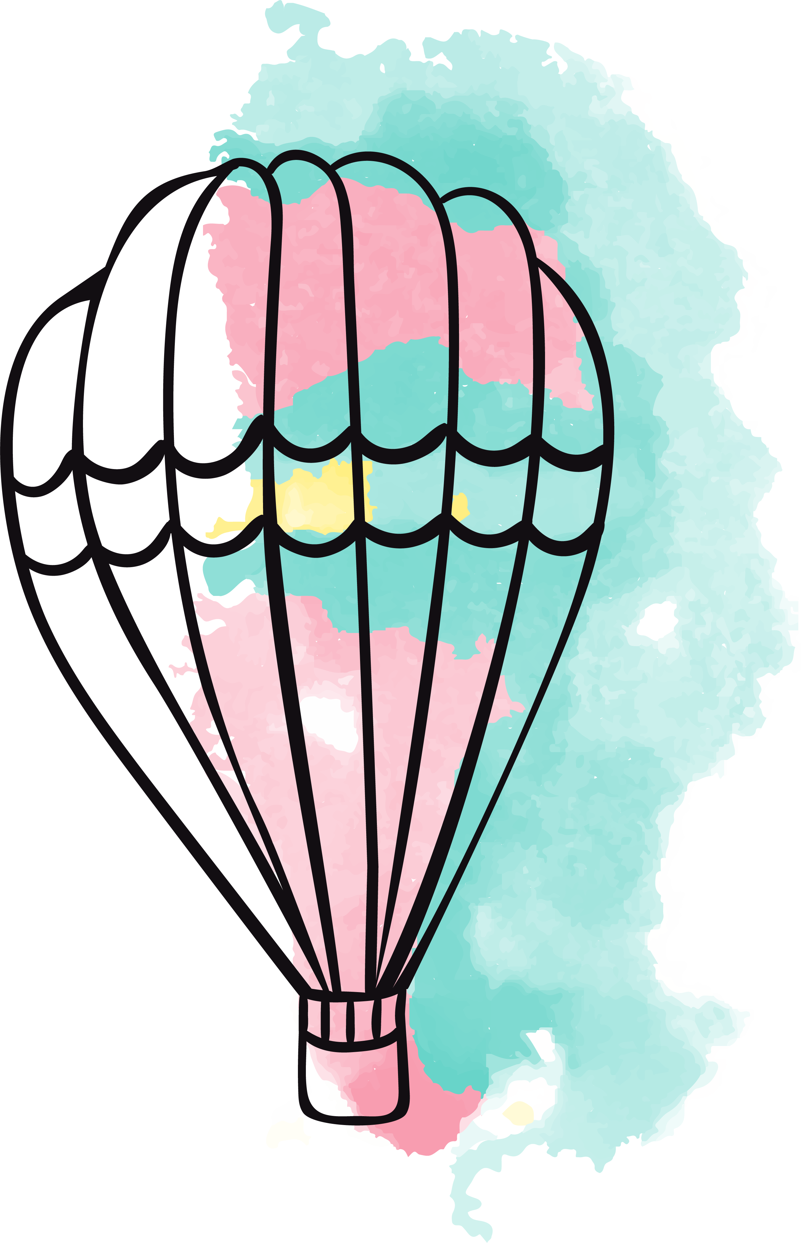 Banner Balloons Clipart Airplane - Hot Air Balloon Watercolor Painting (2616x4057), Png Download