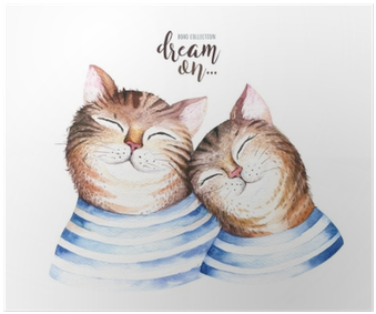 Watercolor Cute Isolated Cat Ilustration - Kartun Romantis (400x400), Png Download