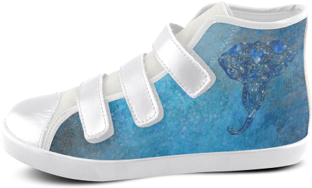 A Blue Watercolor Elephant Portrait In Denim Look Velcro - High-top (500x500), Png Download